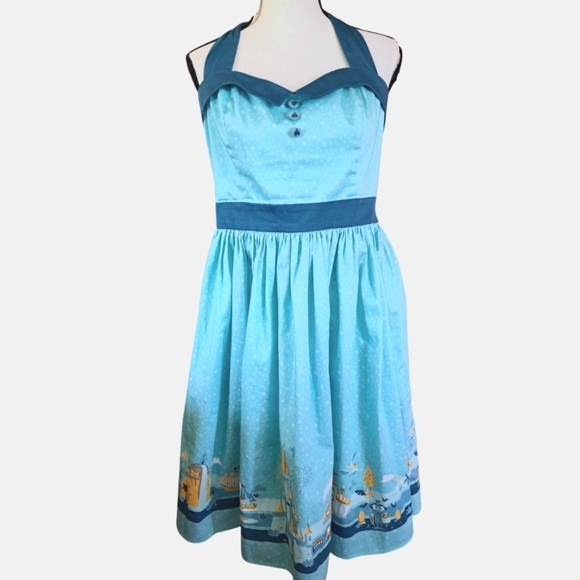 Disney Parks L retro Main St Dress Shop Halter Dress Disneyland - Picture 1 of 8